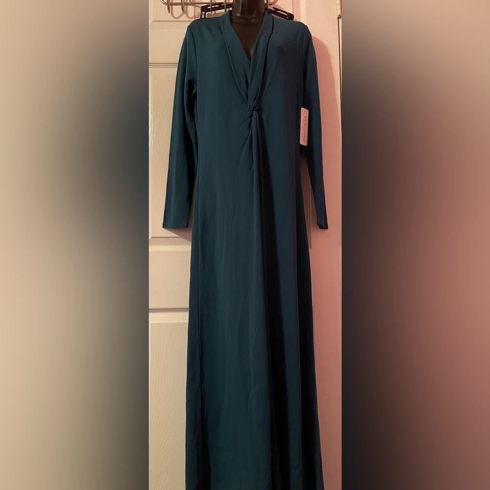 NWT Soft Surroundings Lagia Atlantic Deep Long Sleeves Maxi Dress Size S